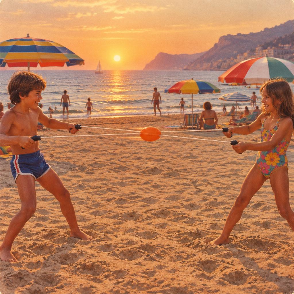 Going: la palla arancione che scorreva sulle corde in spiaggia — foto anni 80 e 90